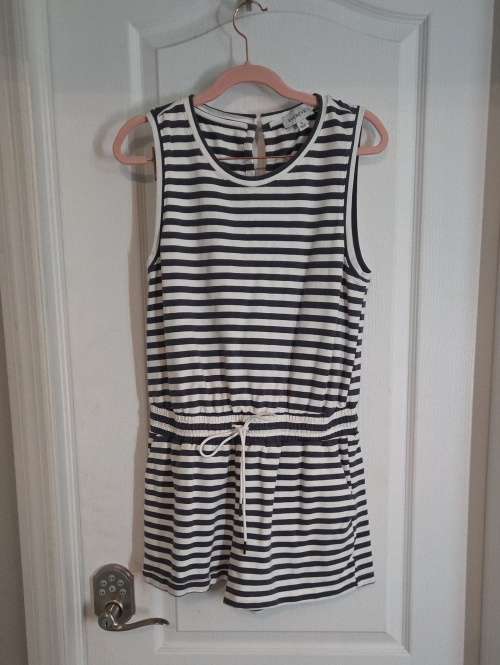 Evereve Grey and White Striped Sleeveless Drawstring Romper